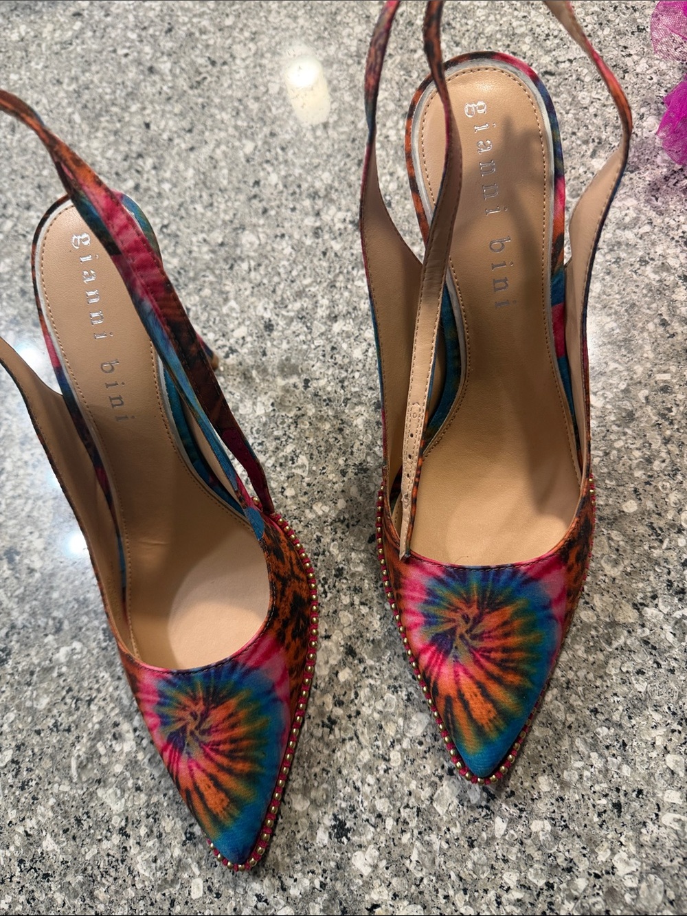 Gianni Bini Multicolor Tie-Dye Pointed Slingbacks